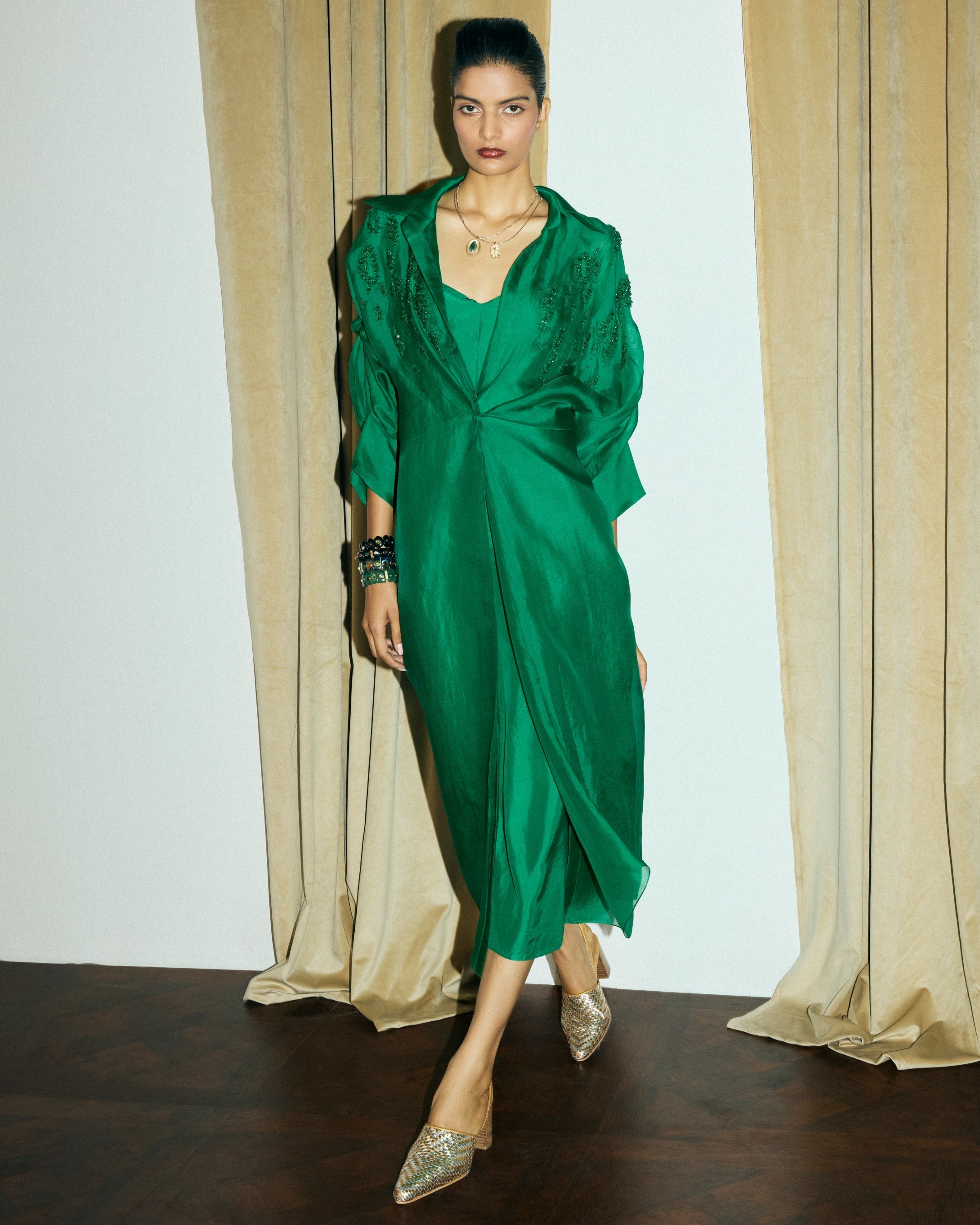 Moulin Peegee Shirt Dress With Slip By KYNAH, Luxury Indian Fashion & Bridal Wear