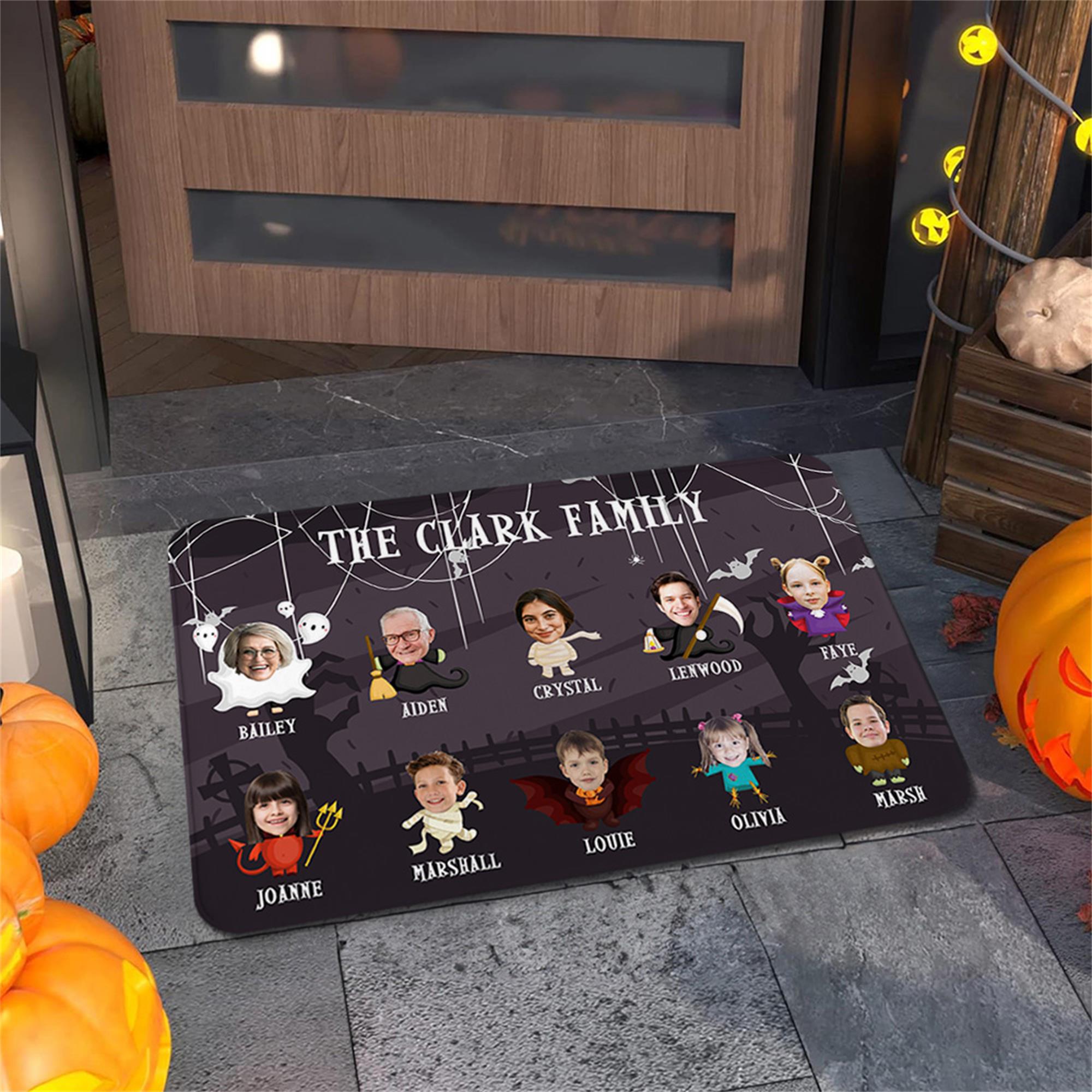 Felpudo personalizado con tema de Halloween 1-10 fotos de caras con nombre y texto Decoración del hogar Feliz Halloween Regalo para un amigo de la familia