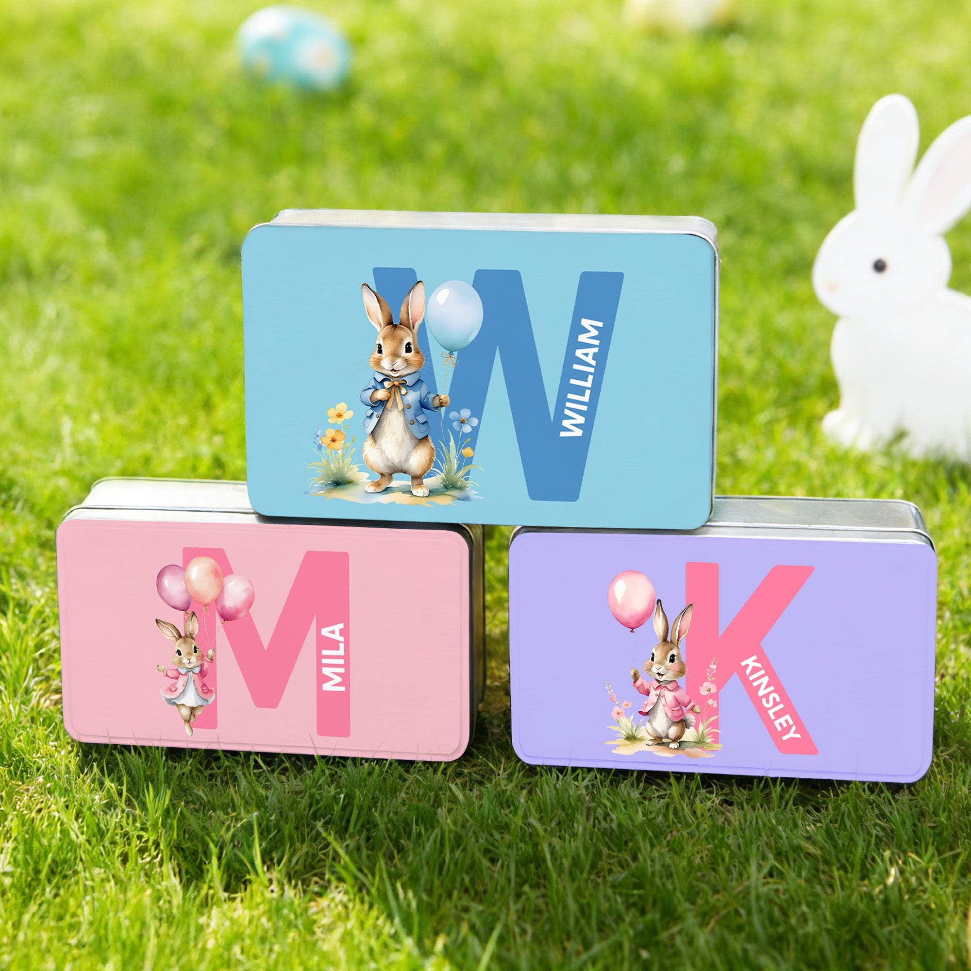 Personalizado Multicolor Lindo Conejo de Pascua Inicial Biscuit Caja de Almacenamiento con Nombre Pascua Fiesta Regalo para Niños Niñas