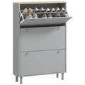 Narrow Shoe Storage Cabinet with 3 Flip Drawers & Adjustable Shelves for 24 Pairs, Grey