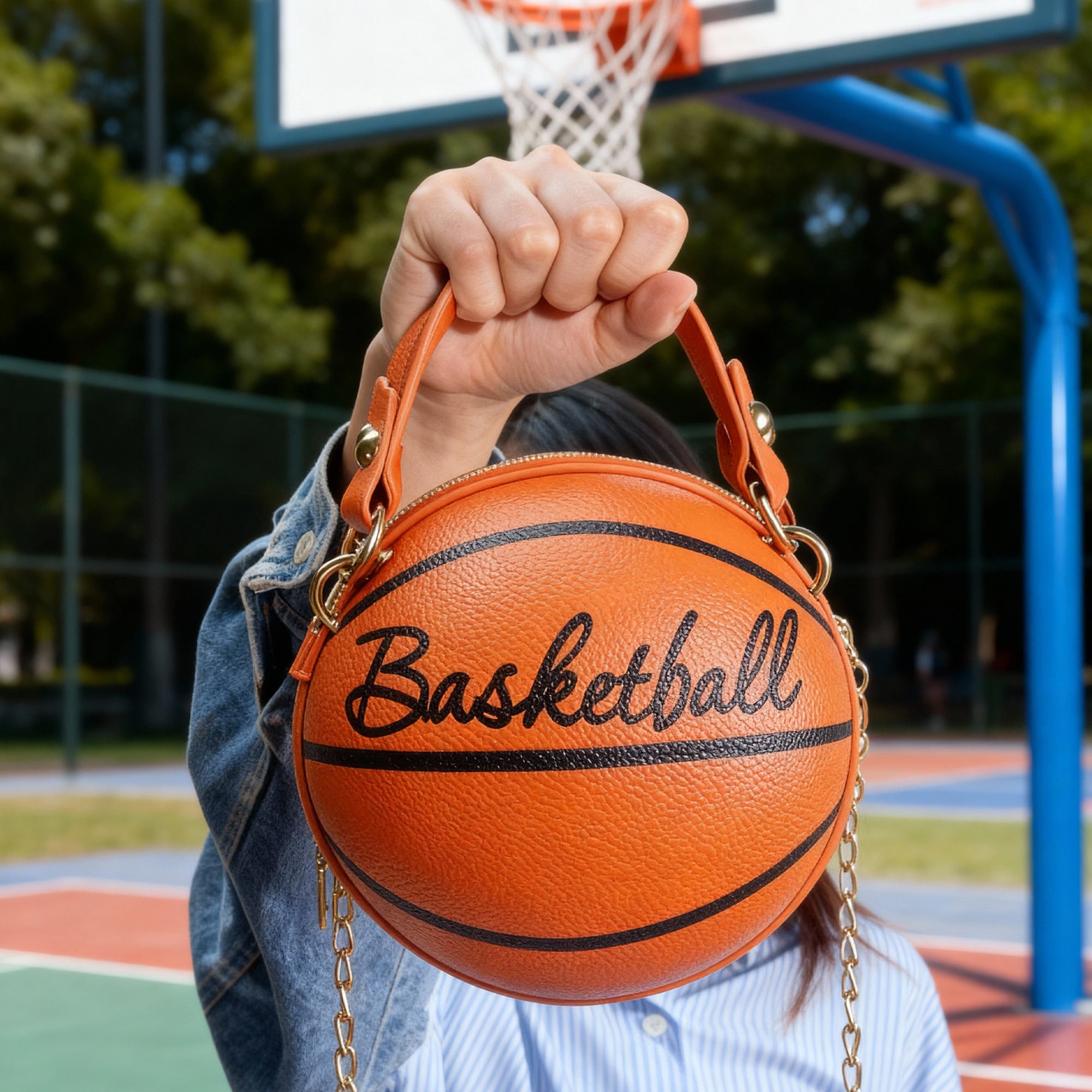 Bolsa esférica personalizada estilo baloncesto con inicial Uso diario deportivo Día del partido Regalo de Navidad para chica amante del baloncesto