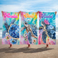 Toalla de playa de gran tamaño de secado rápido personalizada con el nombre Tortugas florales del mar Fiesta en la playa Vacaciones de verano Regalo para un amigo Familia