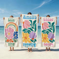 Toalla de playa personalizada multicolor de secado rápido con flores y nombre regalo de cumpleaños vacaciones de verano y fiesta para mujeres