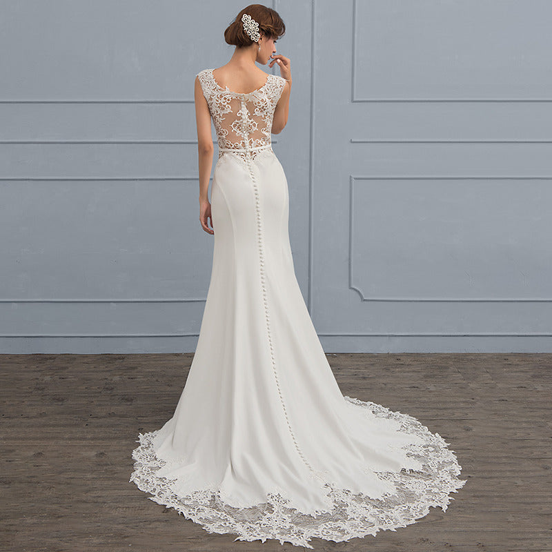 Bridal Wedding Dress Ivory Sleeveless Long Scoop Mermaid