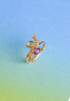 Anillo Cassara Aguamarina y Fucsia
