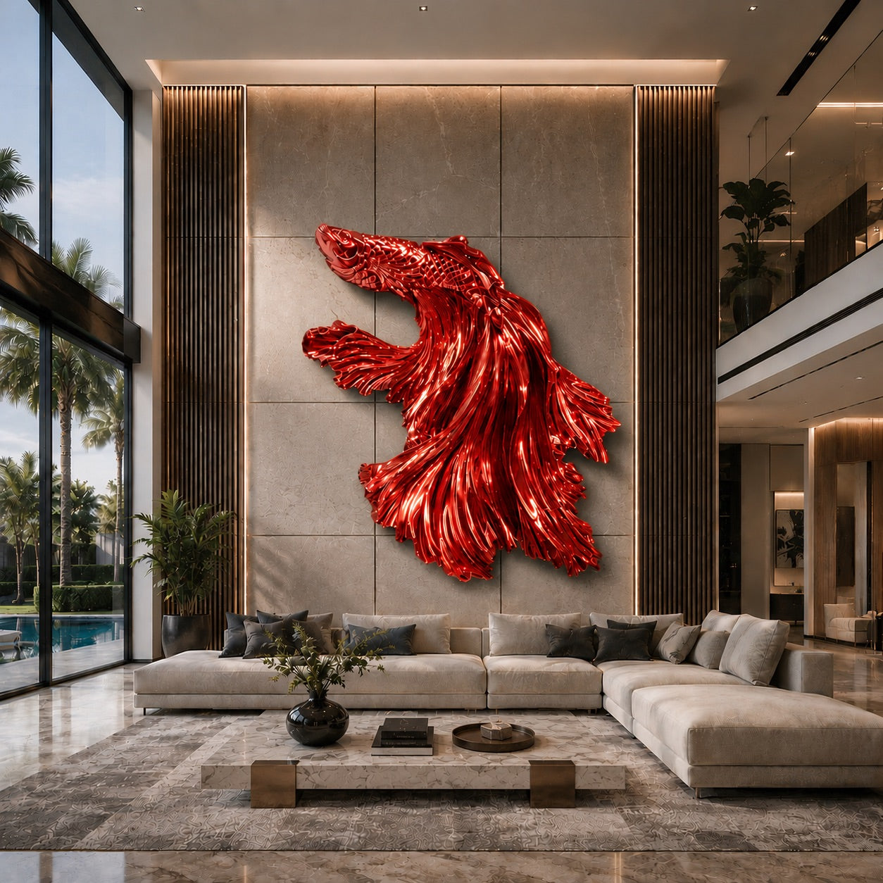 OSO Stainless Steel Celestial Current Sculpture - Height: 72 inch (183 cm) / Red