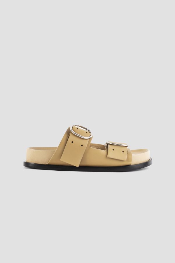Jil Sander Buckled Leather Sandal — Beige