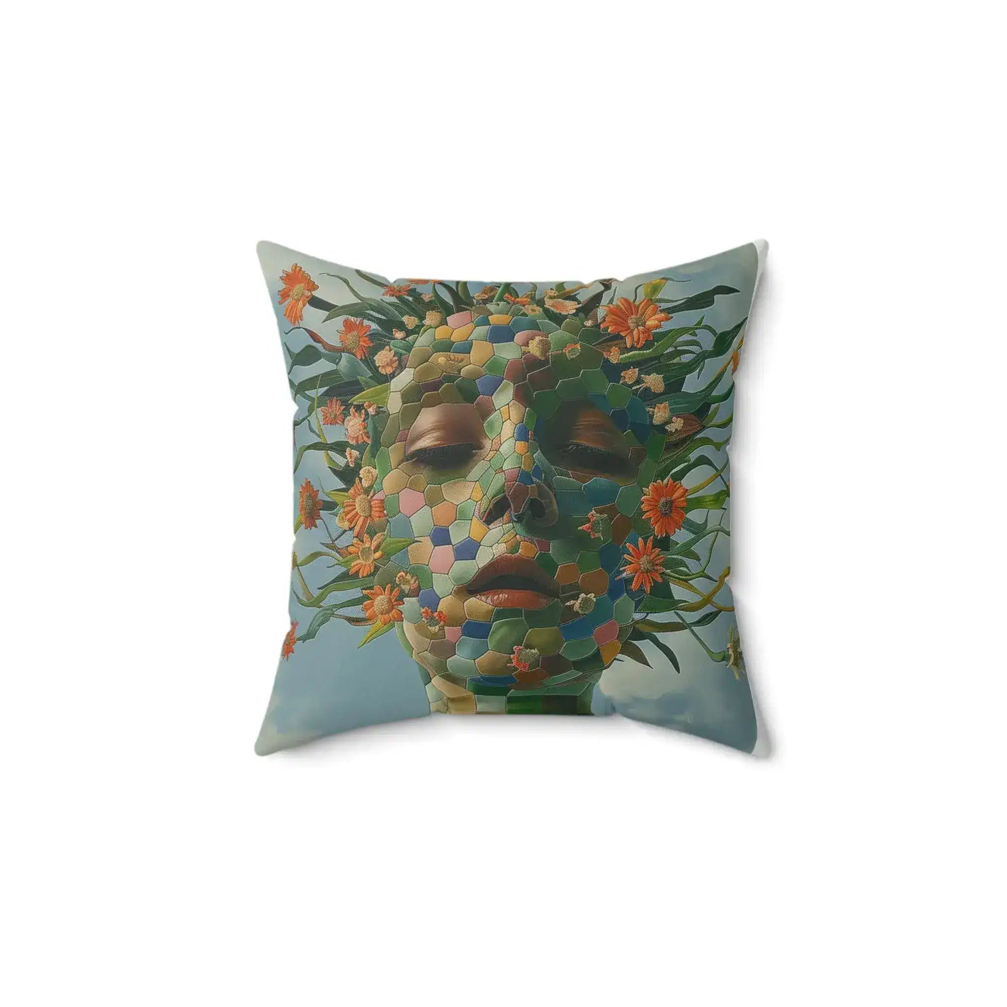 Floral Abstract Portrait Throw Pillow