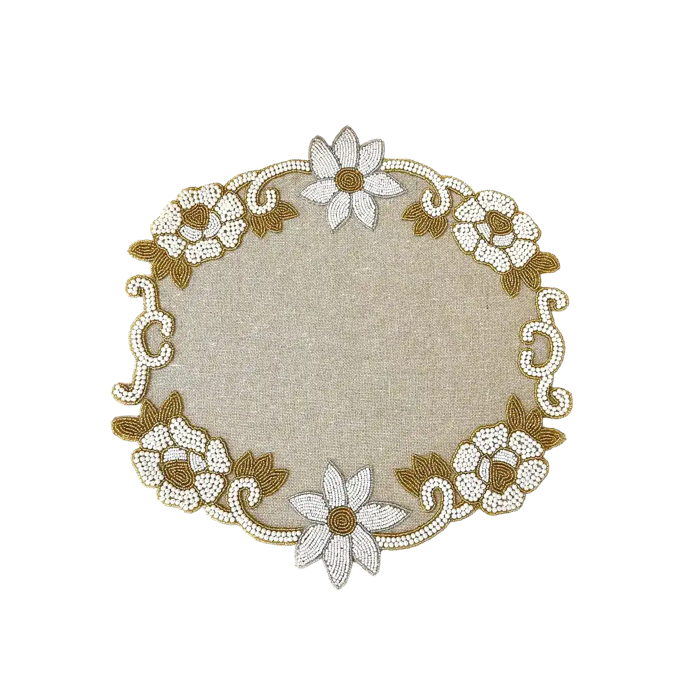 Floral Beaded Burlap Round Placemat