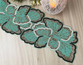 Floral Beaded Table Runner - Aquamarine Green Gold