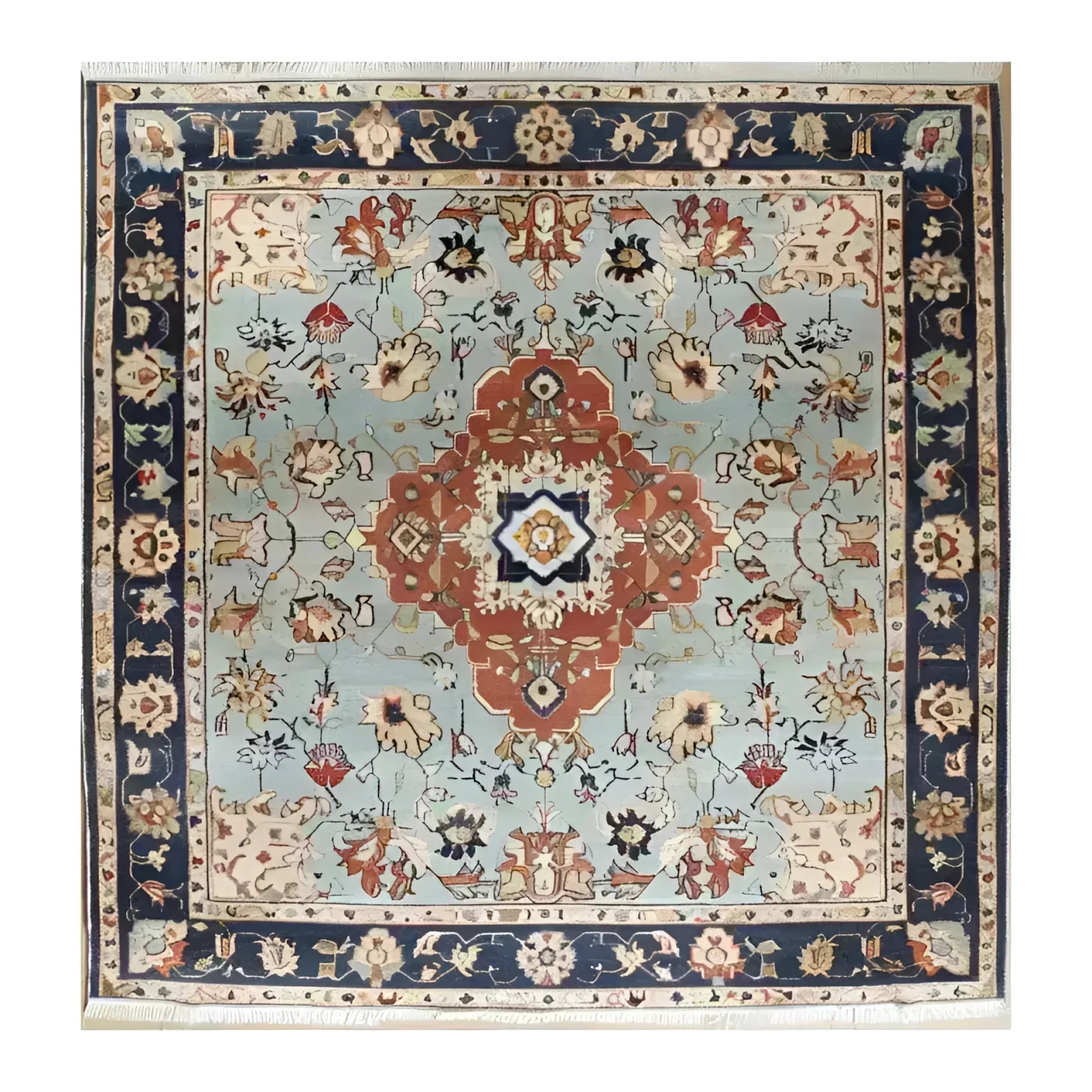 Floral Cascade Blue Hand Knotted Area Rug