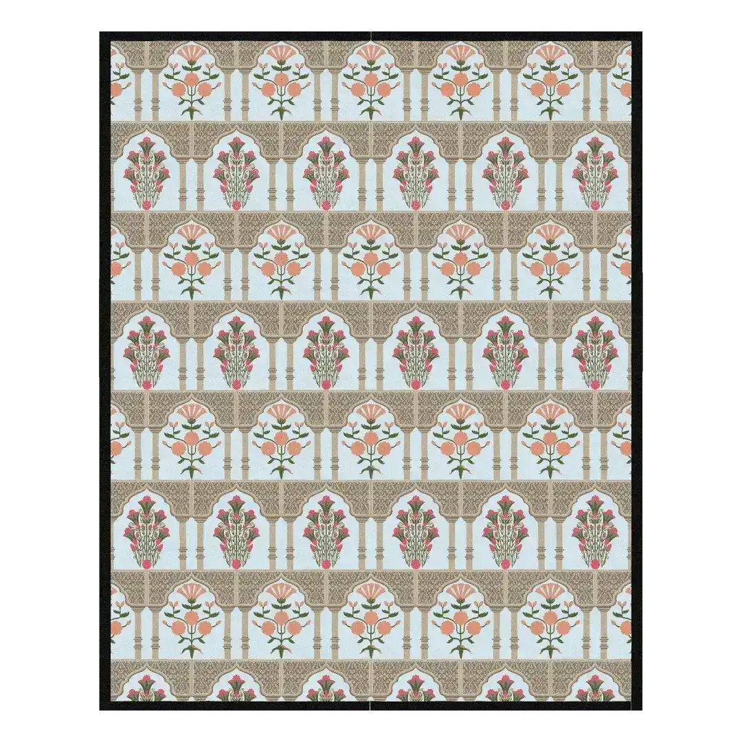 Floral Gates Hand Tufted Rug - Black Border