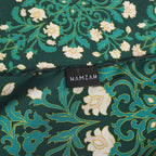 Floral Green Silk Scarf with Delicate White Blooms