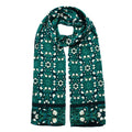 Floral Green Silk Scarf with Delicate White Blooms