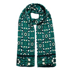 Floral Green Silk Scarf with Delicate White Blooms