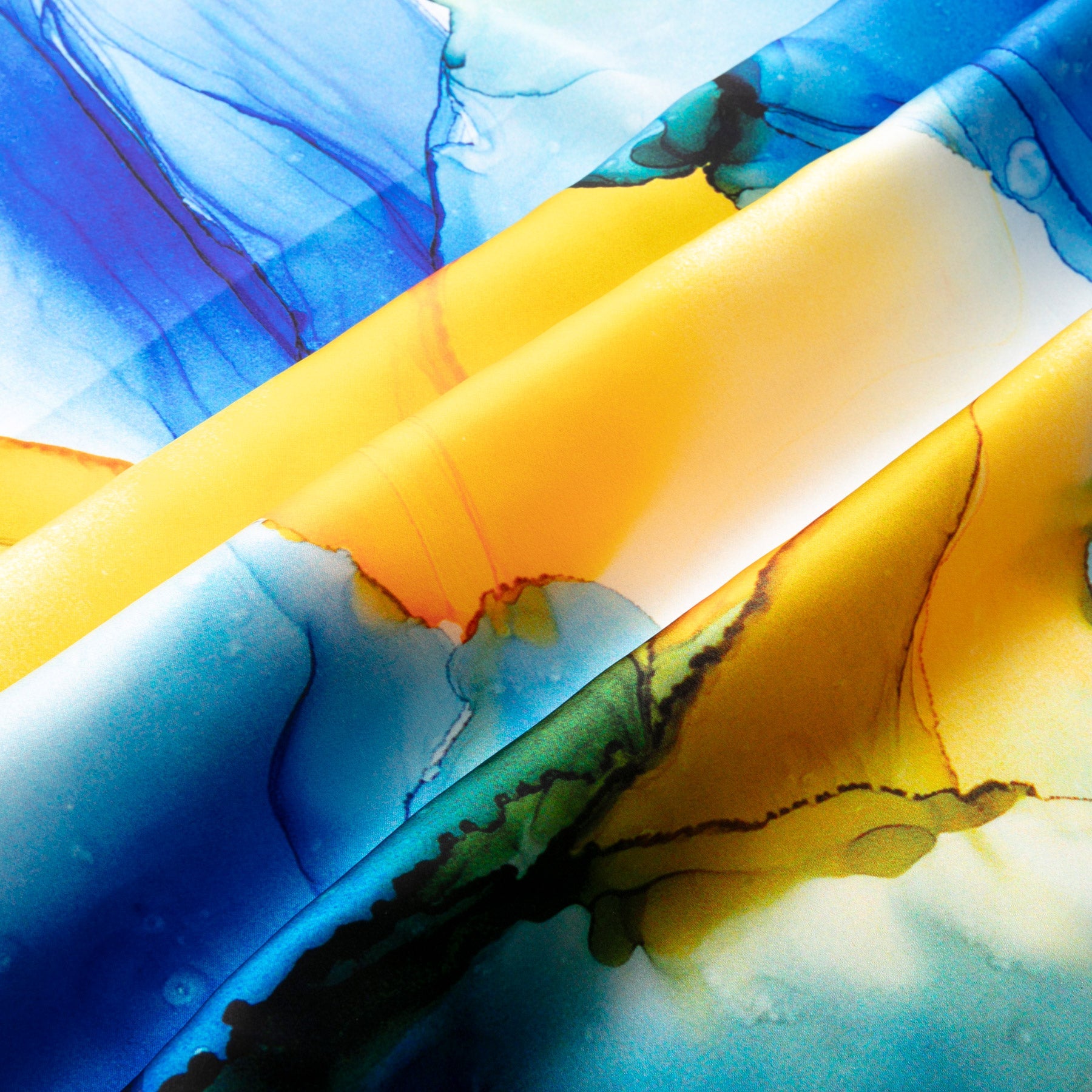 Yellow and Blue Silk Scarf Square Fluid Art Print