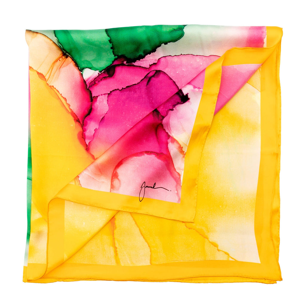 Yellow and Purple Silk Scarf Square Fluid Art Print