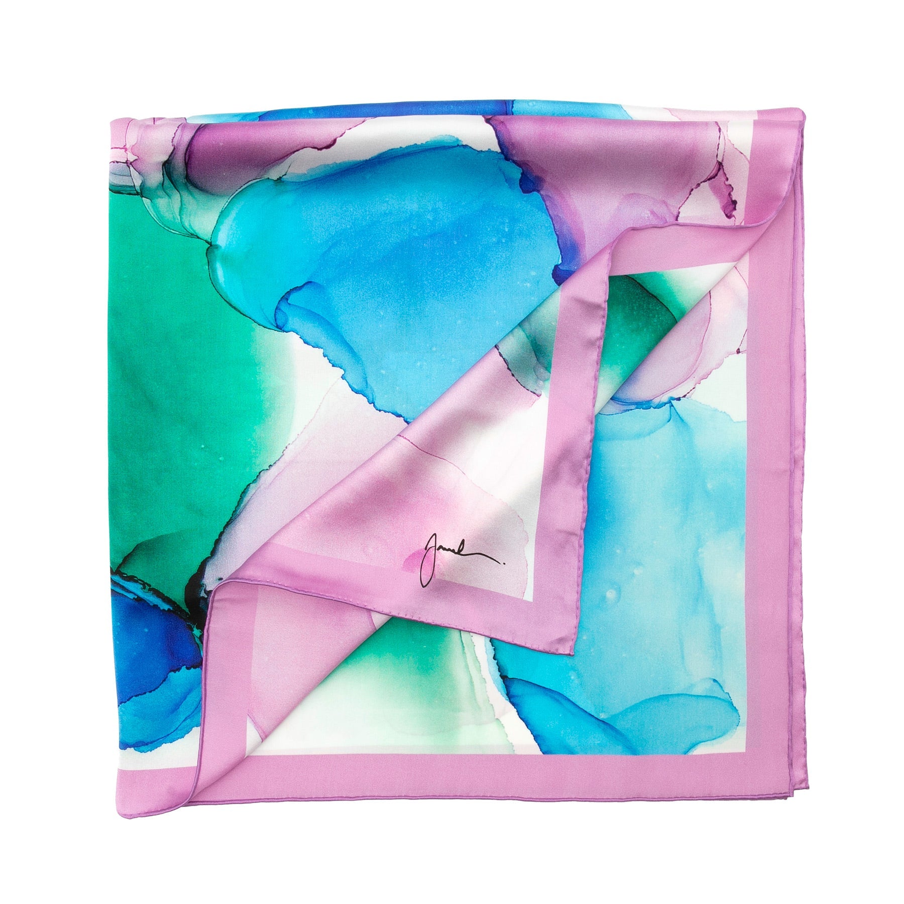 Purple Silk Scarf Square Fluid Art