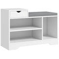 Shoe Bench with Storage, Modern Upholstered Entryway Bench with Drawer & Tabletop, White