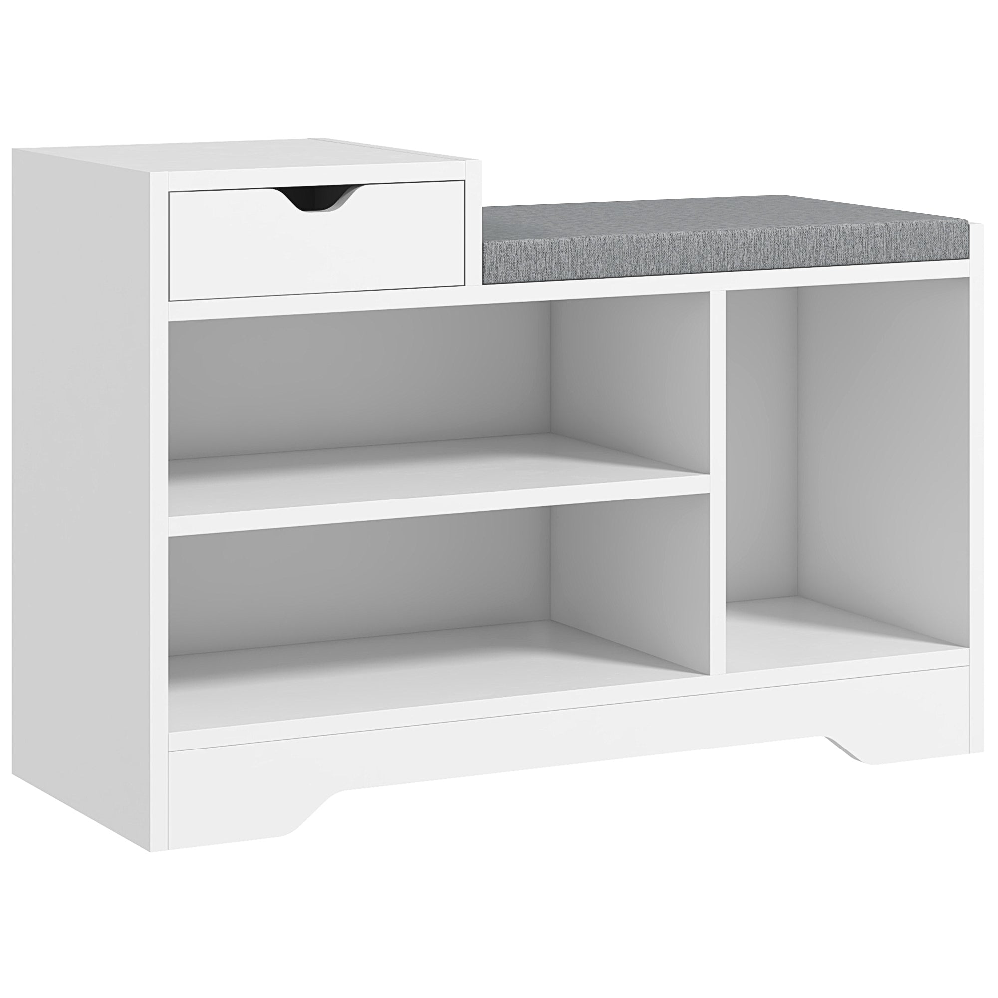 Shoe Bench with Storage, Modern Upholstered Entryway Bench with Drawer & Tabletop, White