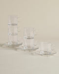 Arcoroc Octime Glass Cups — Set of Six with Saucers By Forgrave