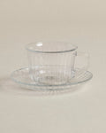Fluted Glass Teacups — Arcoroc Set of Four with Saucers By Forgrave