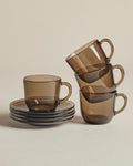 Smoke Glass Tea Cups — Set of Four with Saucers By Forgrave
