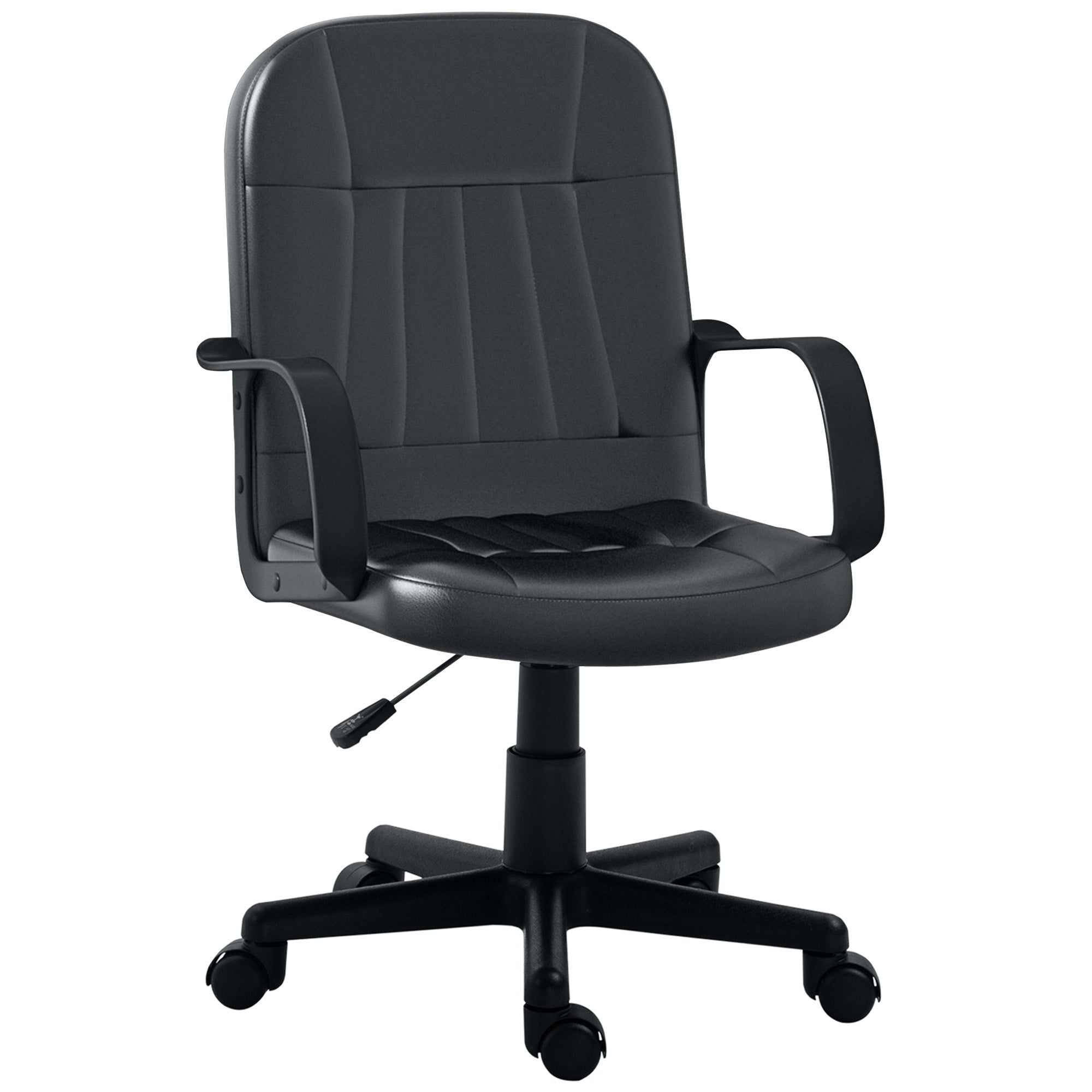 Swivel Executive Office Chair, PU Leather Computer Desk Chair with Arm, Wheels, Black