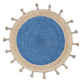 Fringed Blue Round Jute Rug