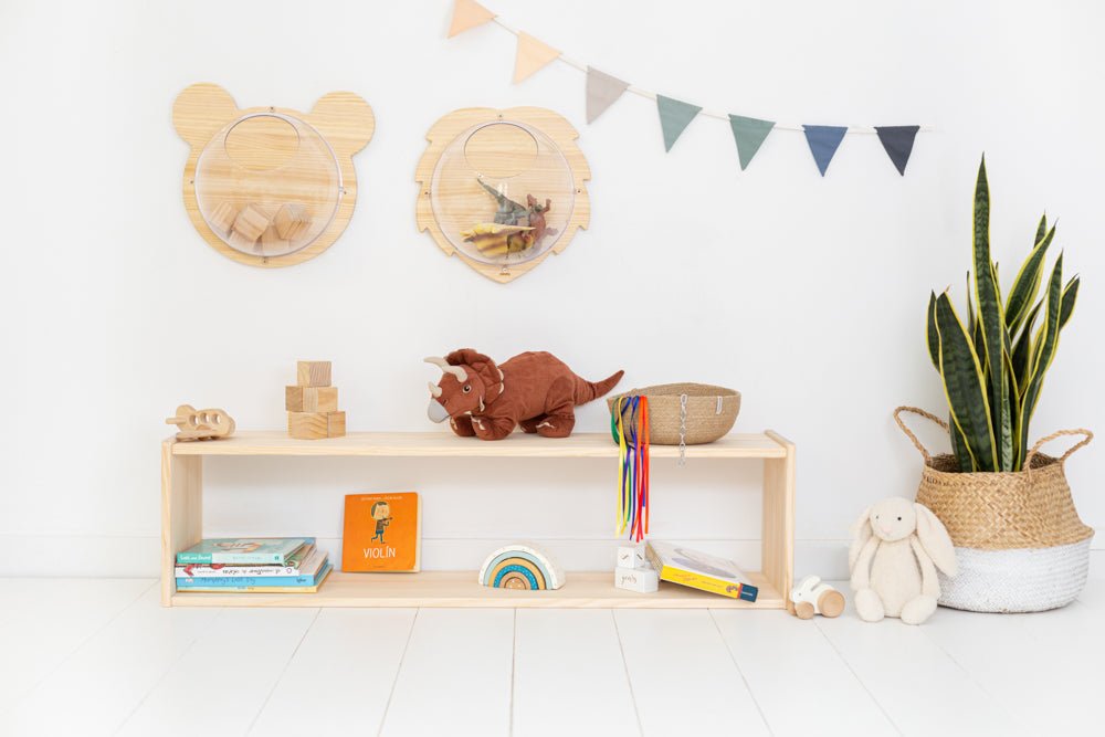 Estantería montessori de madera maciza de 2 estantes