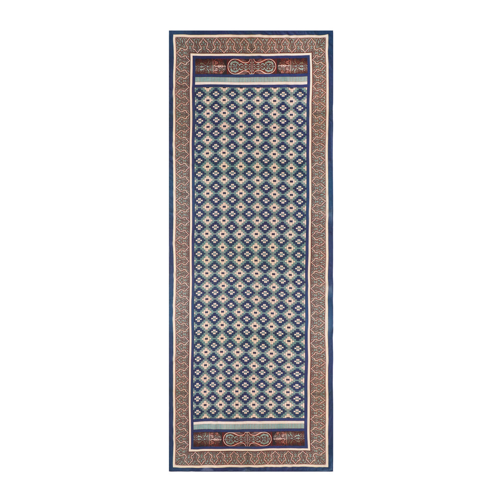 Geometric Islamic Scarf – Blue, Green & Beige Pattern, 100% Modal - Ziyarat