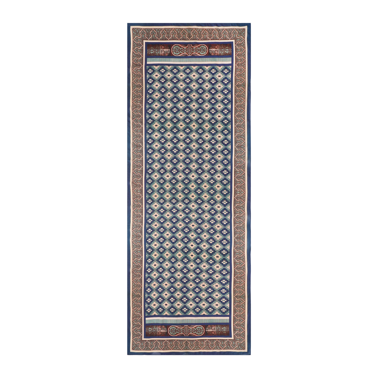 Geometric Islamic Scarf – Blue, Green & Beige Pattern, 100% Modal - Ziyarat
