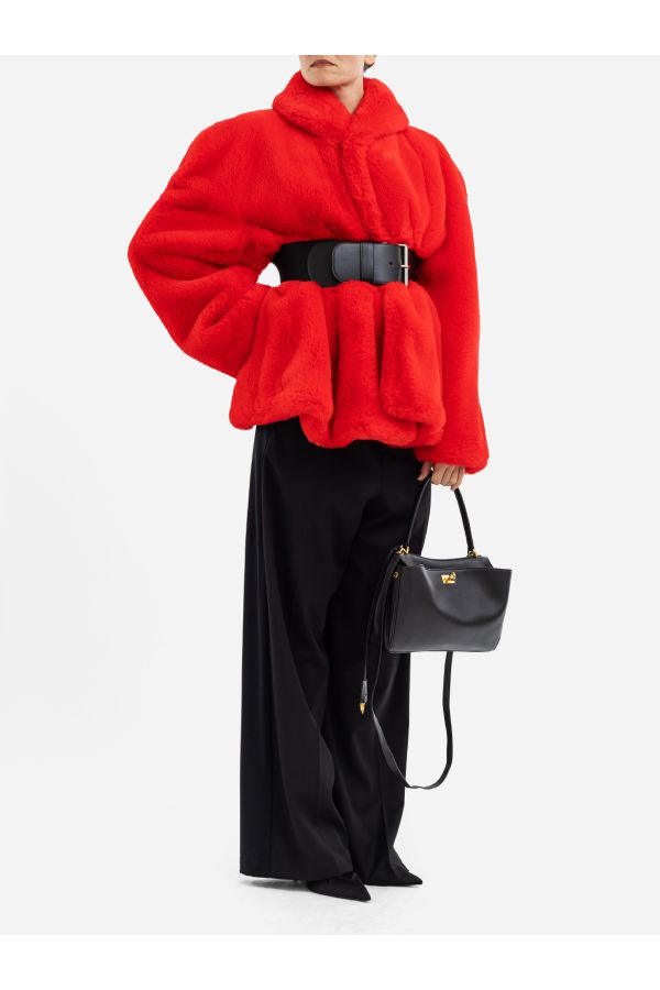 Balenciaga Sculptural Faux Fur Jacket — Red