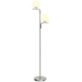 Modern LED Floor Lamp with 3-Color Temperature, Globe Glass Shades & Foot Switch, Silver
