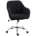 Modern Makeup Vanity Chair with Tub Back, Swivel Rolling Design & Snow Flannel Upholstery, Black
