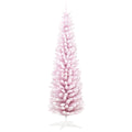 7' Decorated Snow Flocked Artificial Christmas Tree Pencil Shape Realistic Branches Pink
