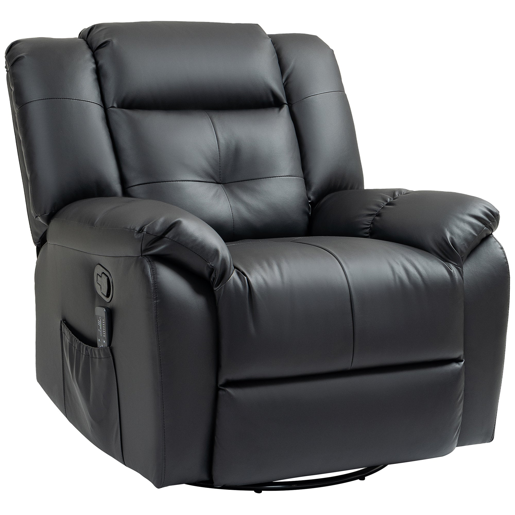 8 Point Vibration Swivel Recliner with Rocking Function and Remote Control, Black