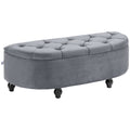 Semi-Circle Ottoman Storage Bench, Bed End Bench w/ Tufted Seat & Rubberwood Legs, Dark Grey