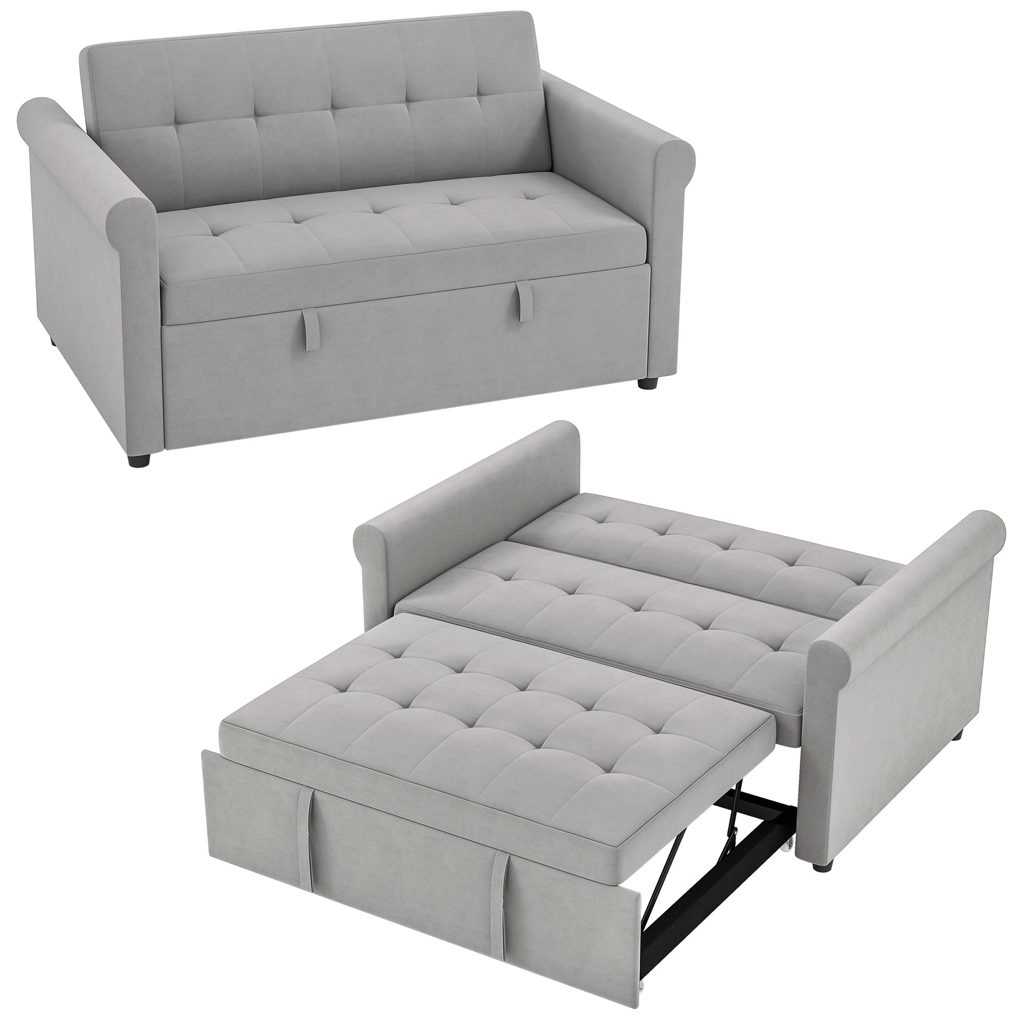 2 Seater Sofa Bed with 7-Position Adjustable Backrest, Convertible Pull Out Sleeper Sofa, Grey