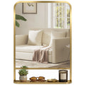 Modern Rectangular Wall Mirror with Built-in Storage Shelf, 70 x 50 cm, Gold Tone