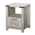 Farmhouse Side Table with Drawer & Open Shelf, Nightstand for Living Room Bedroom, Oak