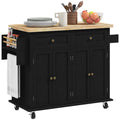 GlideSpace 44"W Butcher Block Cart, Movable Kitchen Island with Cabinets, Distressed Black