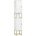 67" Tall Linen Cabinet for the Bathroom with Adjustable Shelf, 2 Doors & Steel Base, White