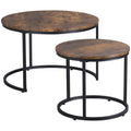 Set of 2 Modern Nesting Tables with Metal Base, 29" Round Coffee Table, Rustic Brown