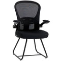 Reception Chair with Flip-up Armrest, Mesh Back & Lumbar Support for Waiting Room or Home Office, Black