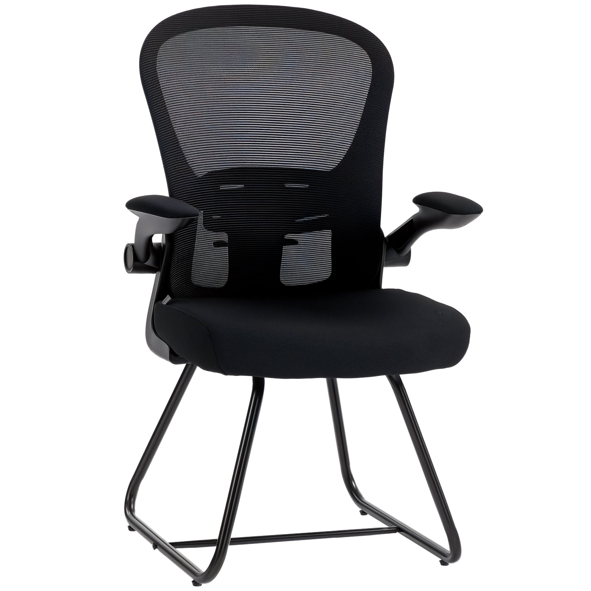 Reception Chair with Flip-up Armrest, Mesh Back & Lumbar Support for Waiting Room or Home Office, Black
