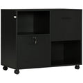 Mobile Lateral File Cabinet with Drawers and Lock, Printer Stand with Open Shelves, Black