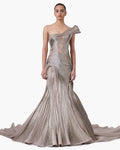 The Sculpted One-Shoulder Satin Gown By KYNAH, Luxury Indian Fashion & Bridal Wear