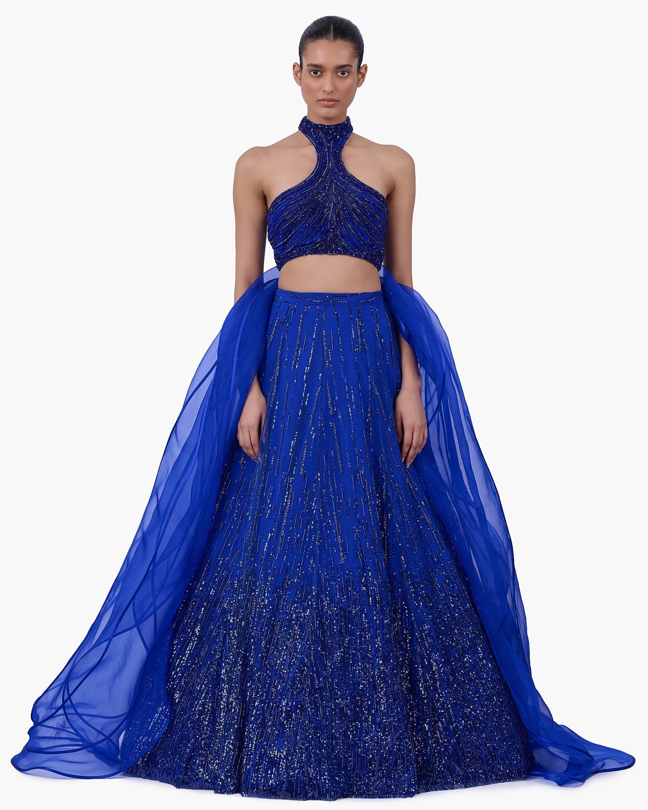 The Draped Panel Halter Lehenga By KYNAH, Luxury Indian Fashion & Bridal Wear