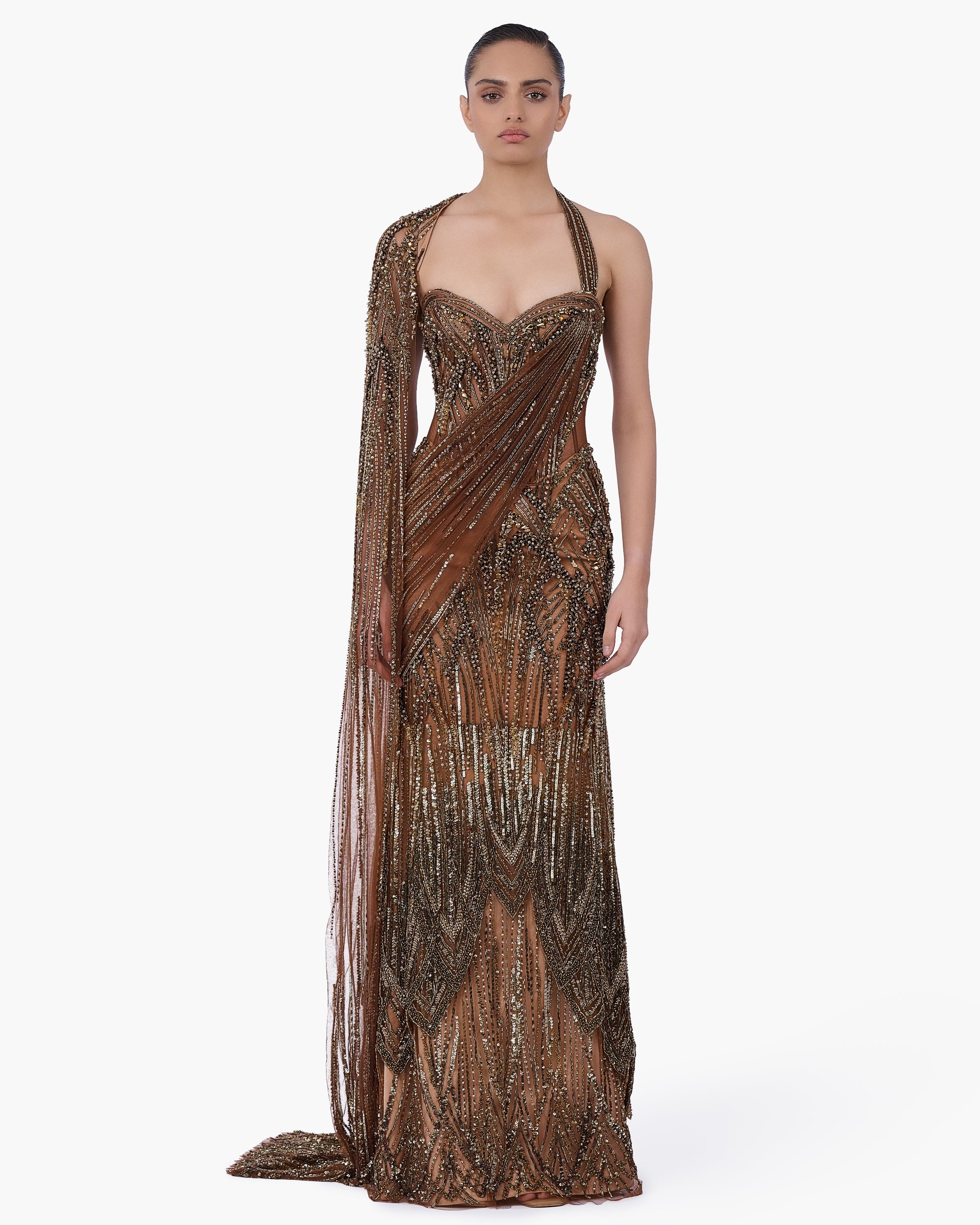 The Aurum Dominion Sari Gown By KYNAH, Luxury Indian Fashion & Bridal Wear
